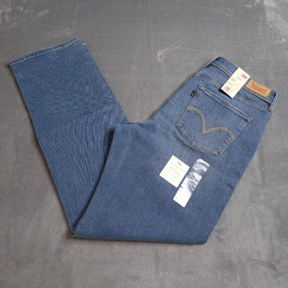Levis 512 Perfectly Slimming Straight Leg Jeans 14 Medium Wash High Rise Stretch - Picture 1 of 8